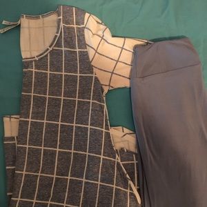 Lularoe XXS Perfect T OS Legging Outfit Blue Plaid